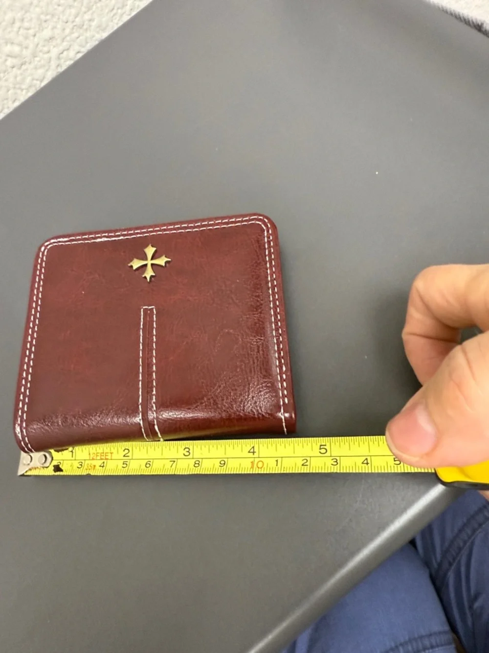 Source Unknown Men's Money Clip Wallet in Deep Burgundy with Gold Cross
